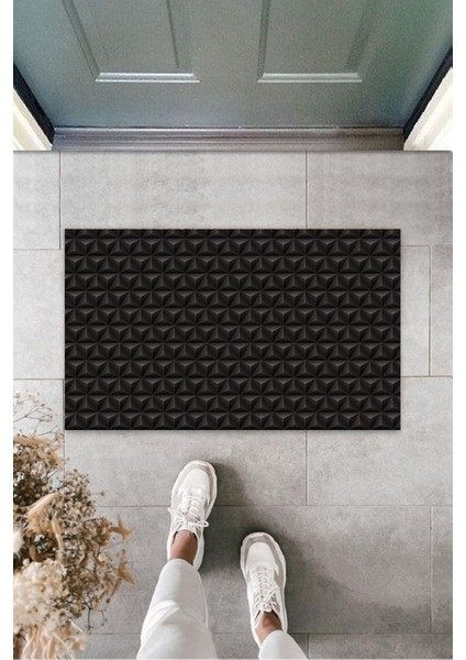 Çok Amaçlı Dijital Baskı Siyah Üçgen Kabartma Iç ve Dış Mekan Paspas