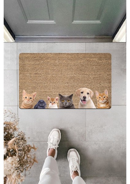 Yüksek Kaliteli Dijital Baskı Kediler Köpekler Tavşanlar Kapı Önü Paspası