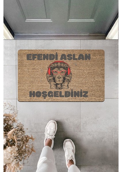 Yüksek Kaliteli Dijital Baskı Efendi Aslan Hoş Geldin Diyor Kapı Önü Paspası