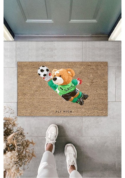 Çok Amaçlı Dijital Baskı Kahverenk Kaleci Oyuncak Ayı Iç ve Dış Mekan Paspas