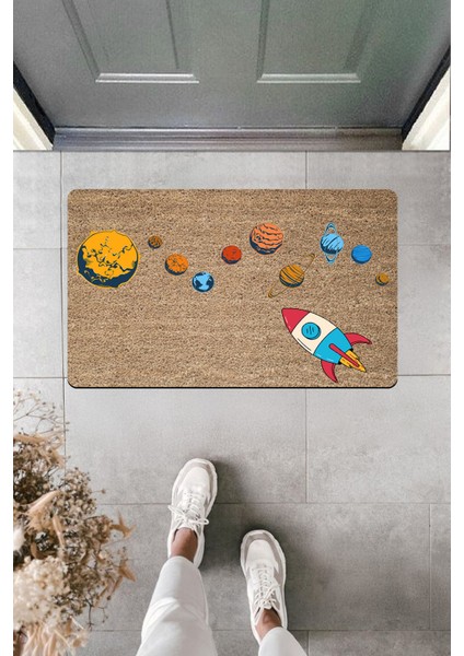 Yüksek Kaliteli Dijital Baskı Gezegenlere Giden Roket Kapı Önü Paspası