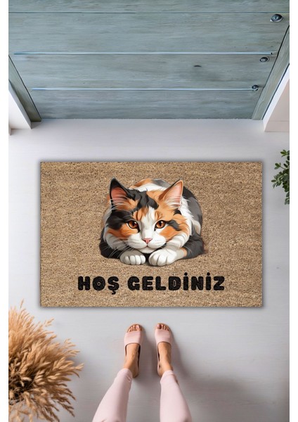 Modern Dijital Baskı Paspas - Kahverengi Tatlı Kedi - Kapi Onu Paspasi fiyatları