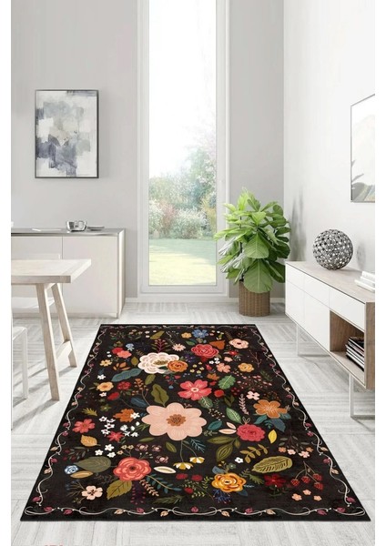Çiçek Desenli Modern Sanat Gibi Kaymaz Taban Halı