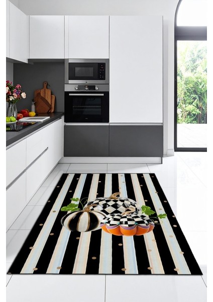 Modern Mutfaklara Masalsı Dokunuş: Balkabağı Desenli Tasarım Siyah Beyaz Halı fiyatları