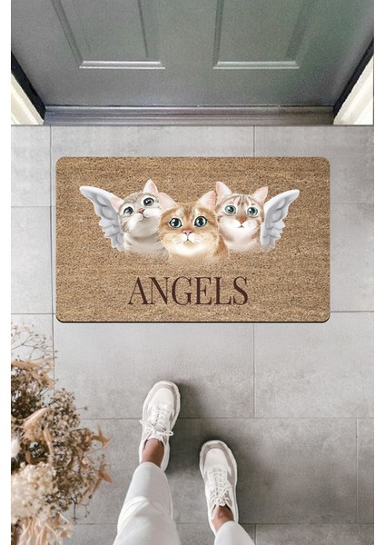 Yüksek Kaliteli Dijital Baskı Kanatlı Kedicikler Angels Kapı Önü Paspası