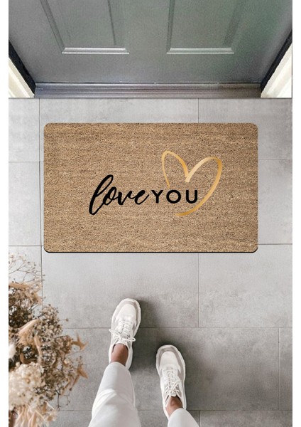 Yüksek Kaliteli Dijital Baskı Love Varaklı Kalp Kapı Önü Paspası