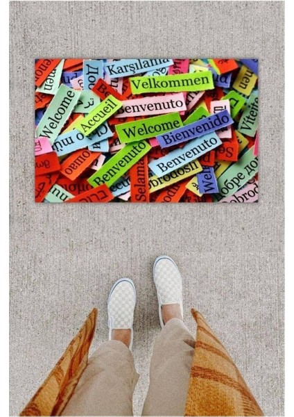 Dijital Baskı Dekoratif Welcome Çok Renkli Kapı Önü Paspası fiyatları