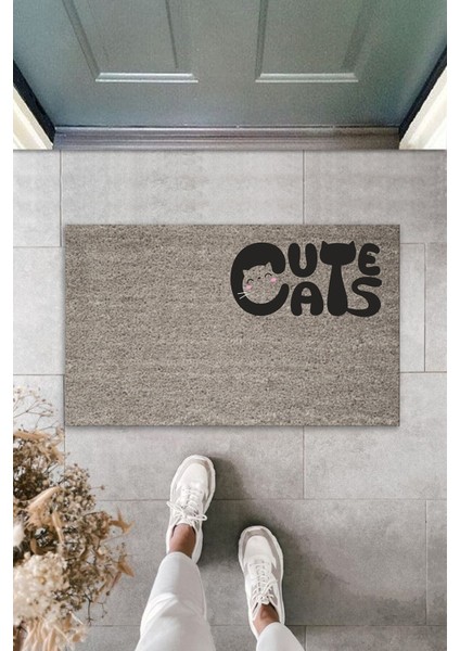 Defnada Dijital Baskı Gri Kedili Cute Cats Dekoratif Kapı Paspası K-2063 fiyatları