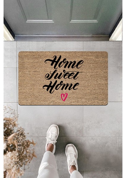 Yüksek Kaliteli Dijital Baskı Home Sweet Home (Kalın Yazı) Kalpli Kapı Önü Paspası