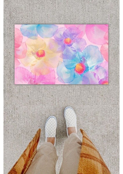 Dijital Baskı Dekoratif Çiçek Ebruli Kapı Önü Paspası K-1261