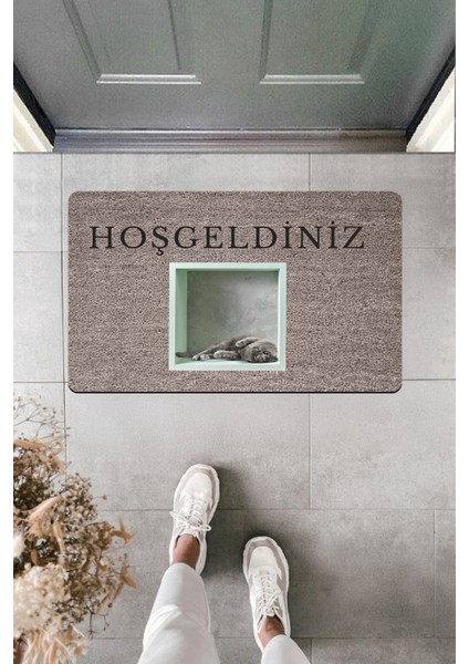 Yüksek Kaliteli Dijital Baskı Gri Paspas Beyaz Kutu Içinde Gri Kedi Kapı Önü Paspası