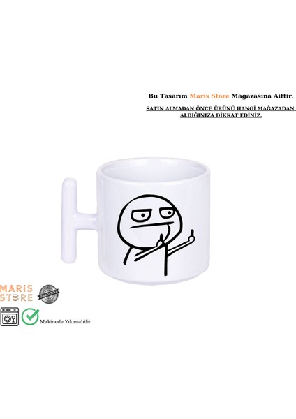 Çift Orta Parmak Komik Baskılı Çizim Premium T Kulplu Beyaz Kupa | Hediyelik Nah