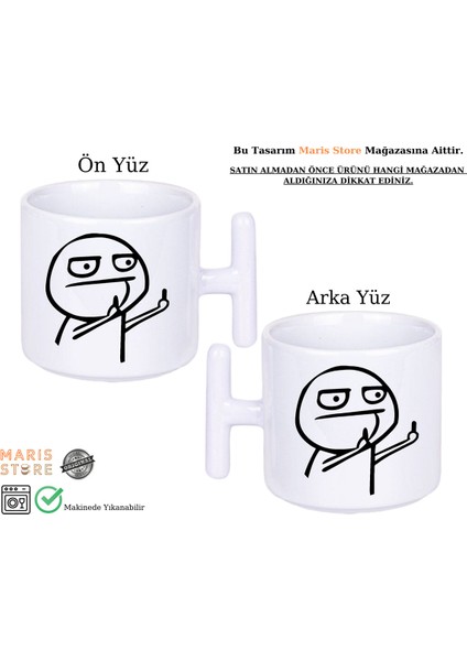 Çift Orta Parmak Komik Baskılı Çizim Premium T Kulplu Beyaz Kupa | Hediyelik Nah fiyatları