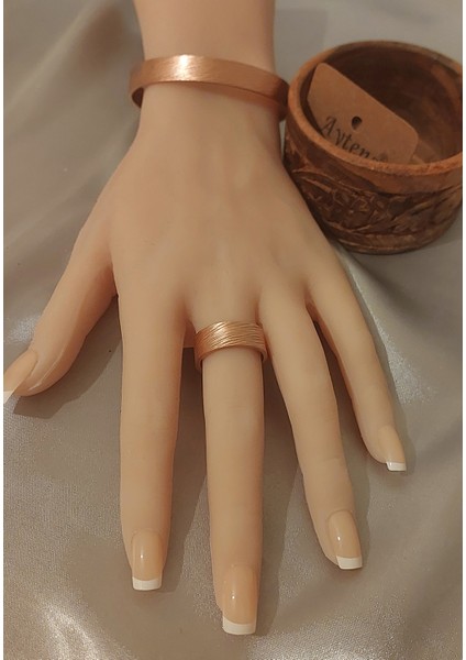 Minimal Tasarım 2'li Set Bakır Bileklik ve Yüzük Seti