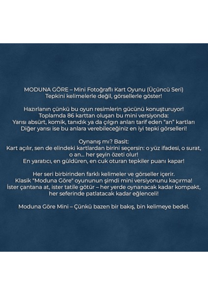 Moodunu Bul Mini Klasik Kart Oyunu 3. Paket 45 Kart indirimleri