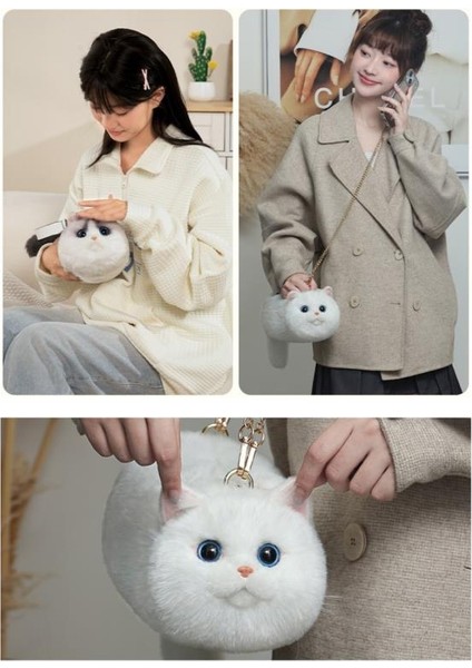 Bear & Deer Pelüş Kedi Şeklinde El Çantası – Beyaz - BD-CAT006 indirimleri