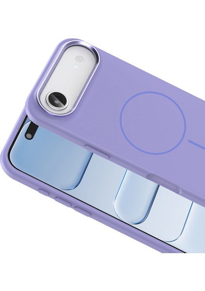 Apple iPhone 17 Air Kılıf M-Safe Şarj Özellikli Metal Kamera Çerçeveli Zore Edi Silikon Kapak - Lila