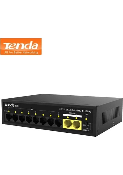 S110GPC 10 Port 10/100 8 Port Poe 2 Port Gıgabıt Uplınk Yonetılemez Desktop Swıtch