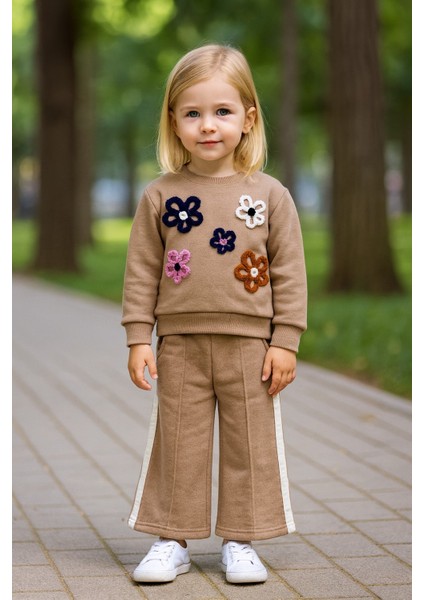 Çiçekli Kışlık Kız Çocuk Ispanyol Paça Takım modelleri