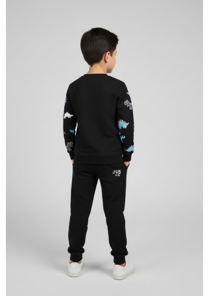 "daddy's Boy" Yazılı Dinazor Baskılı Siyah Çocuk Eşofman Takımı modelleri