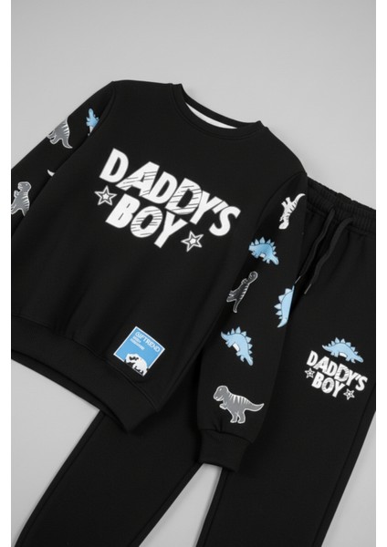 "daddy's Boy" Yazılı Dinazor Baskılı Siyah Çocuk Eşofman Takımı fırsatları