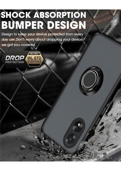 Oppo A38 Uyumlu Kılıf Yüzüklü Standlı Extra Darbe Koruma Sert Silikon Kapak - Lacivert fiyatları