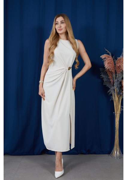 Askılı Yırtmaçlı Linda Kumaş Elbise fırsatları