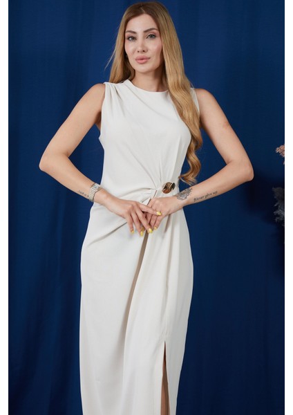 Askılı Yırtmaçlı Linda Kumaş Elbise indirimleri