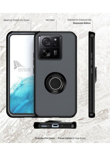 Xiaomi 13T Pro Uyumlu Kılıf Yüzüklü Standlı Extra Darbe Koruma Sert Silikon Kapak - Yeşil indirimleri