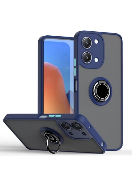 Redmi 15C Uyumlu Kılıf Yüzüklü Standlı Extra Darbe Koruma Sert Silikon Kapak - Lacivert