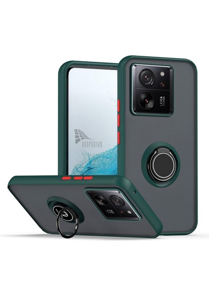 Xiaomi 13T Uyumlu Kılıf Yüzüklü Standlı Extra Darbe Koruma Sert Silikon Kapak - Yeşil