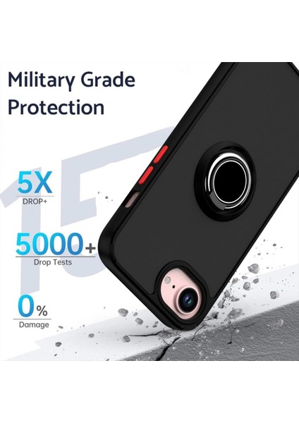 Apple iPhone 16E Uyumlu Kılıf Yüzüklü Standlı Extra Darbe Koruma Sert Silikon Kapak - Kırmızı fırsatları