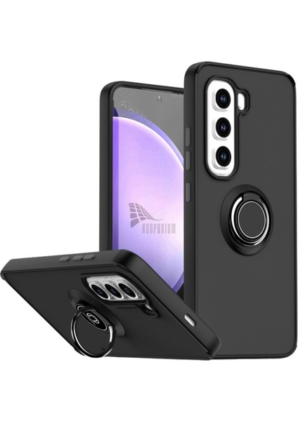 Infinix Hot 50 Pro Plus Uyumlu Kılıf Yüzüklü Standlı Extra Darbe Koruma Sert Silikon Kapak - Siyah