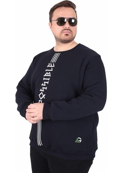 Büyük Beden Bisiklet Yaka 3ip Sweat Possible 25719 Lacıvert