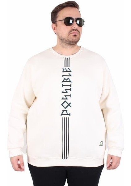 Büyük Beden Bisiklet Yaka 3ip Sweat Possible 25719 Bej