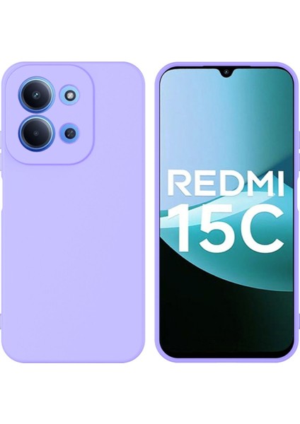 Redmi 15C Uyumlu Silikon Kılıf - Kamera Korumalı Esnek Pastel Renk Kapak - Lila