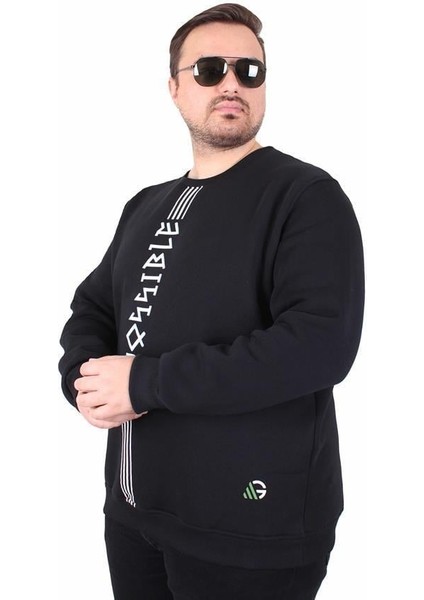 Büyük Beden Bisiklet Yaka 3ip Sweat Possible 25719 Sıyah