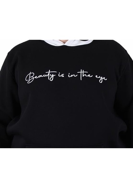 Büyük Beden Kapüşonlu 3ip Sweat Beauty 25714 Sıyah modelleri
