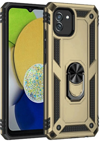 Samsung Galaxy A03 Kılıf Sofya Yüzüklü Silikon Kapak - Gold