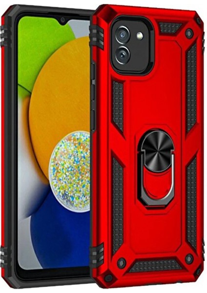 Samsung Galaxy A03 Kılıf Sofya Yüzüklü Silikon Kapak - Kırmızı