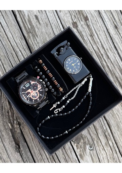 Saatli Işıklı Çakmaklı Erkek Kol Saati Hediye Seti HBSET15