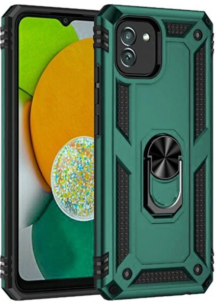 Samsung Galaxy A03 Kılıf Sofya Yüzüklü Silikon Kapak - Yeşil