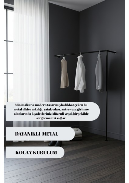 Modern Metal Tasarım L Köşe Elbise Askılığı - Minimalist Duvar ve Zemin Montaj - 150X104 cm fiyatları