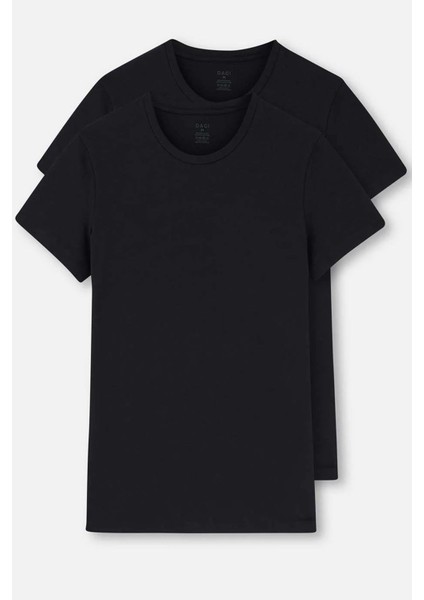 1160 Erkek 2'li Kısa Kollu Bisiklet Yaka Fanila-Siyah