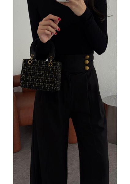 3 Düğmeli Ekstra Yüksek Bel Siyah Pantolon modelleri