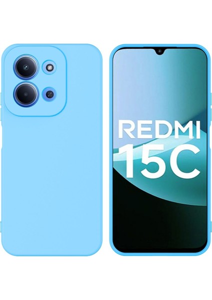 Redmi 15C Uyumlu Silikon Kılıf - Kamera Korumalı Esnek Pastel Renk Kapak - Mavi