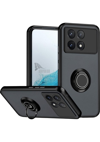 Poco X6 Pro Uyumlu Kılıf Yüzüklü Standlı Extra Darbe Koruma Sert Silikon Kapak - Siyah