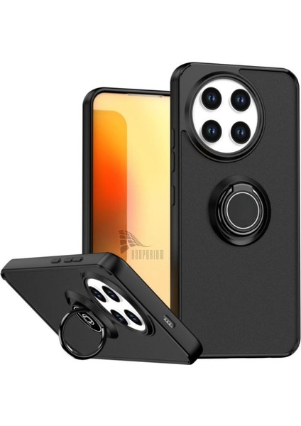 Tecno Spark 30 Pro Uyumlu Kılıf Yüzüklü Standlı Extra Darbe Koruma Sert Silikon Kapak - Siyah