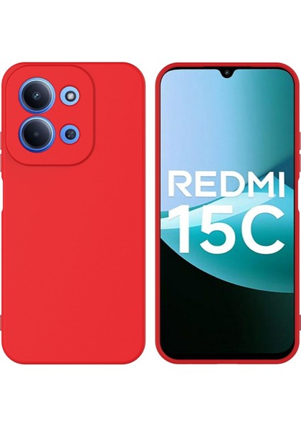 Redmi 15C Uyumlu Silikon Kılıf - Kamera Korumalı Esnek Pastel Renk Kapak - Kırmızı