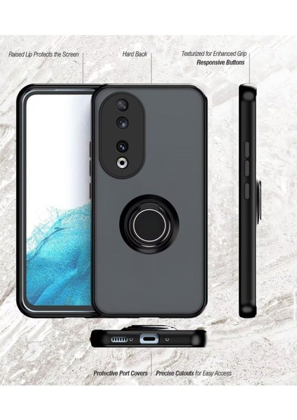 Honor 70 Uyumlu Kılıf Yüzüklü Standlı Extra Darbe Koruma Sert Silikon Kapak - Siyah indirimleri